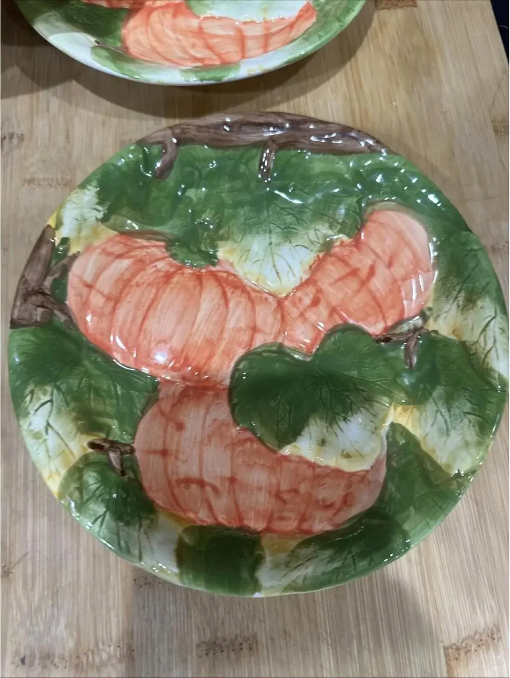 Vintage Set of 6 Lillian Vernon Ceramic Pumpkin Fall Autumn Snack Plates 7.5” *